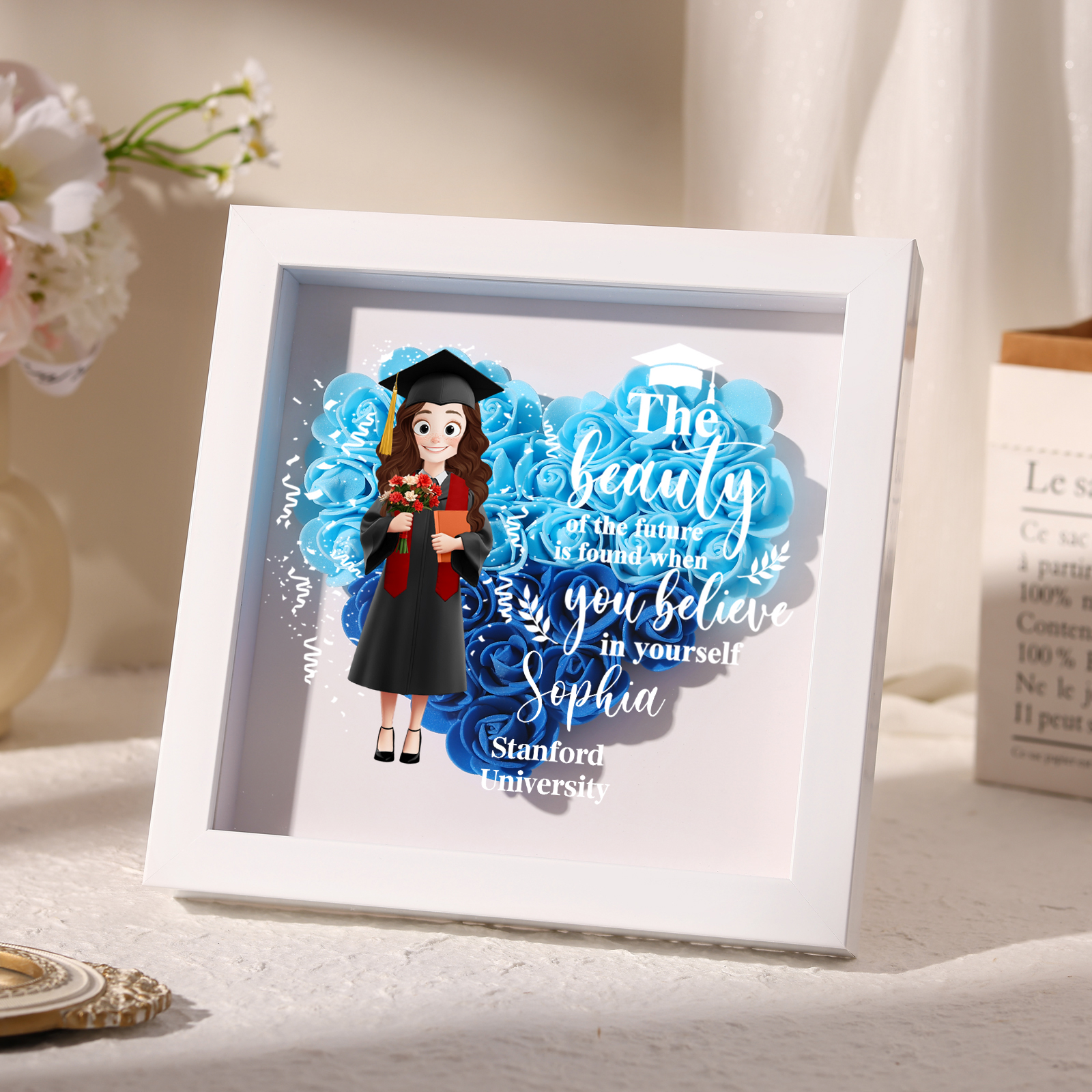 Personalised Graduation Flower Frame – Custom Name & Text | Jessemade