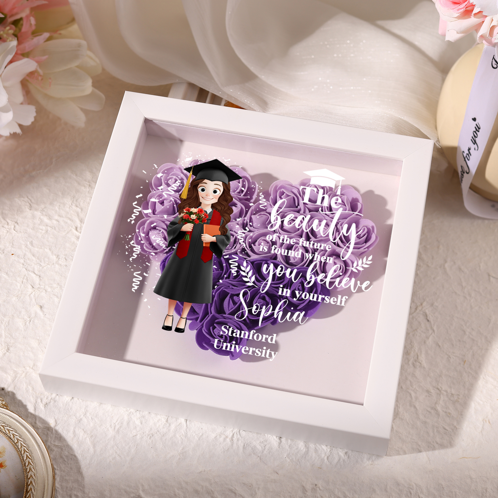Personalised Graduation Flower Frame – Custom Name & Text | Jessemade