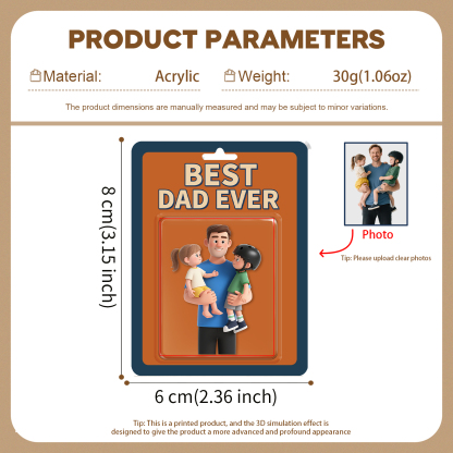 1 Photo Personalised Best Dad Ever Acrylic Ornament – Custom 3D Family Illustration | Jessemade