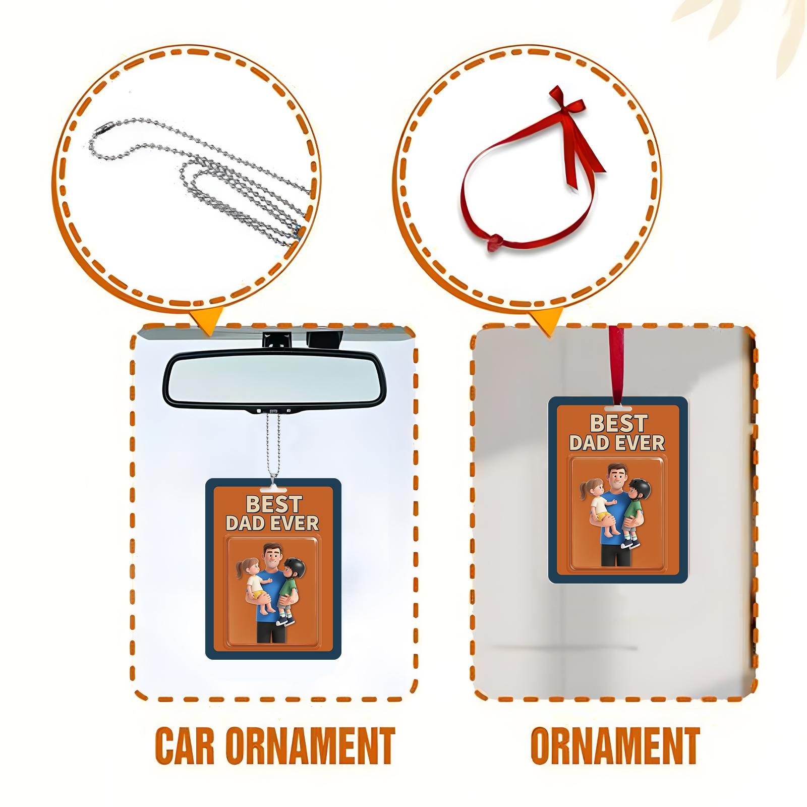 1 Photo Personalised Best Dad Ever Acrylic Ornament – Custom 3D Family Illustration | Jessemade