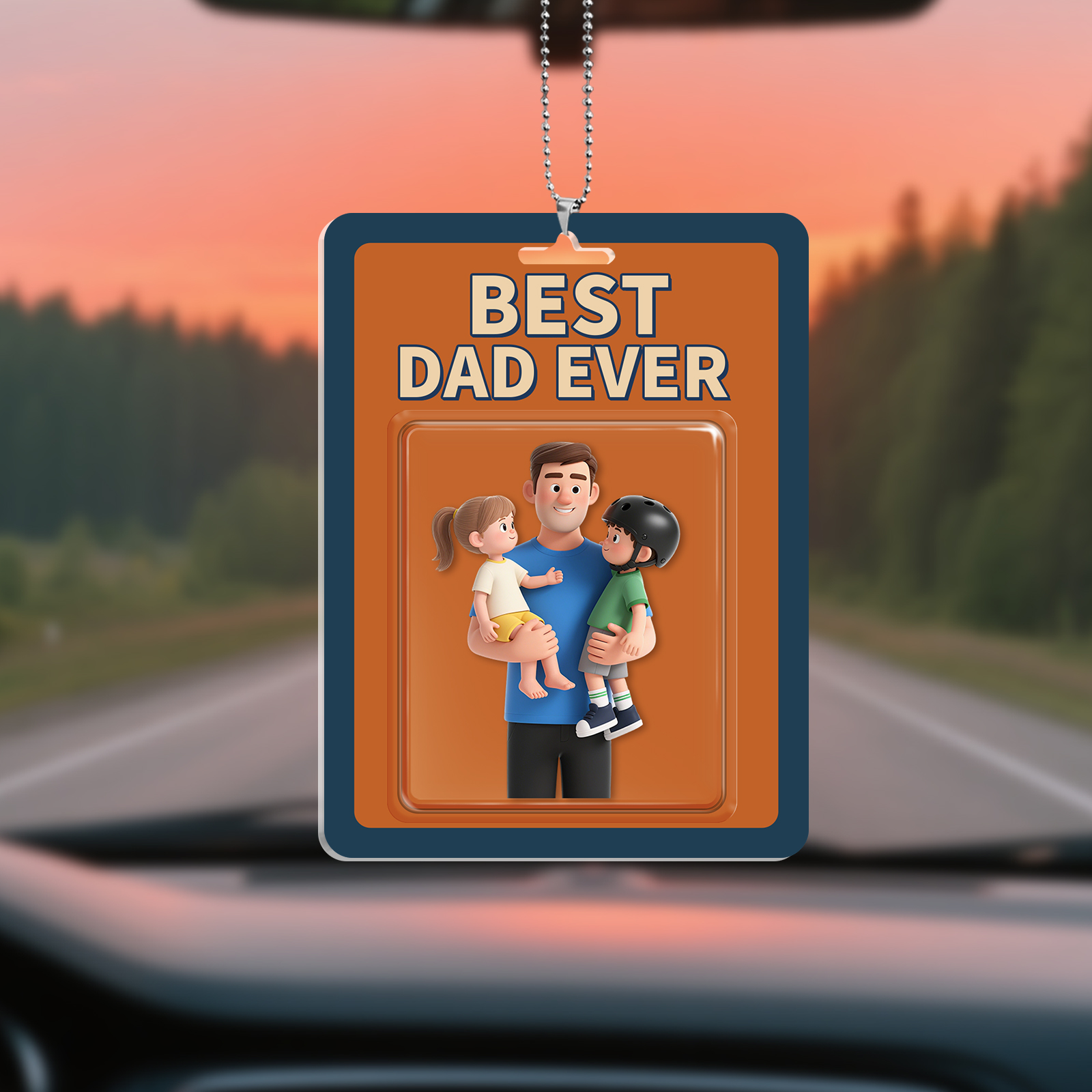 1 Photo Personalised Best Dad Ever Acrylic Ornament – Custom 3D Family Illustration | Jessemade