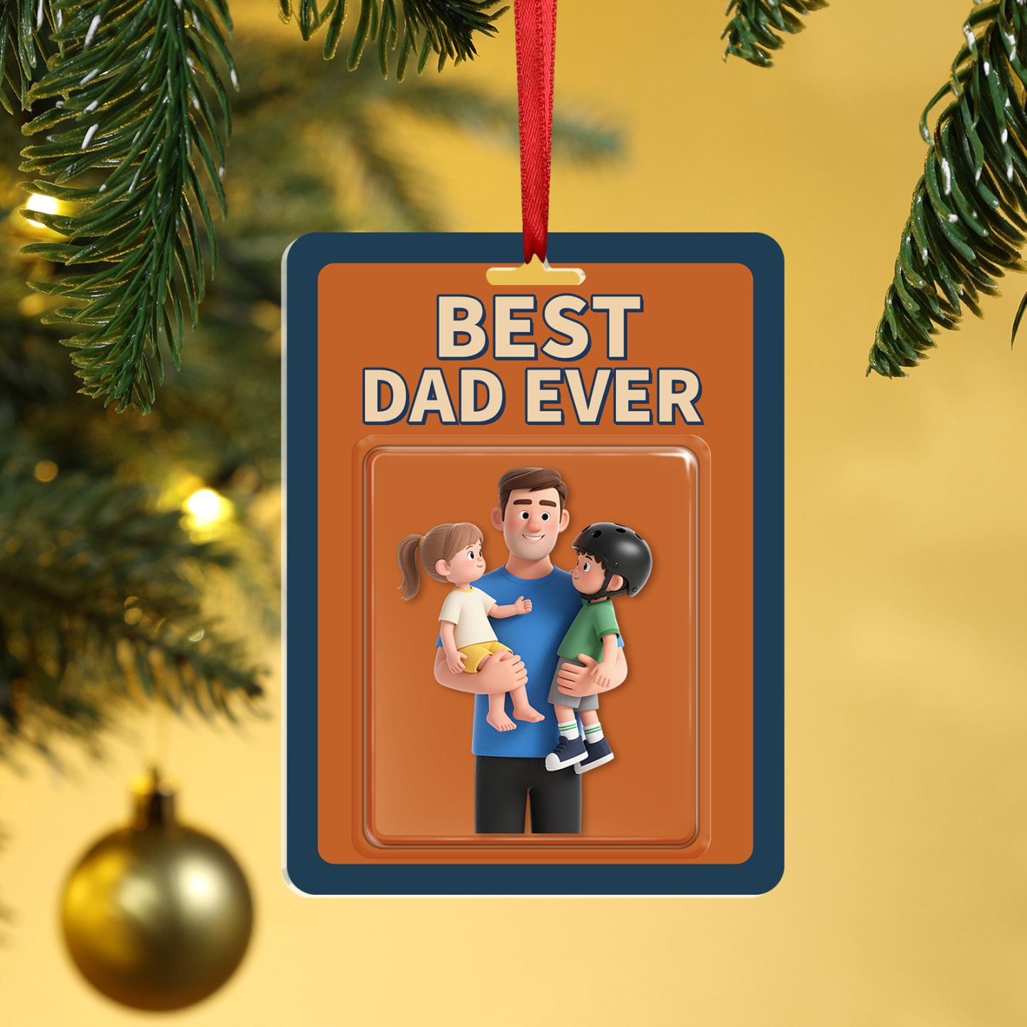 1 Photo Personalised Best Dad Ever Acrylic Ornament – Custom 3D Family Illustration | Jessemade
