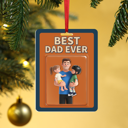 1 Photo Personalised Best Dad Ever Acrylic Ornament – Custom 3D Family Illustration | Jessemade