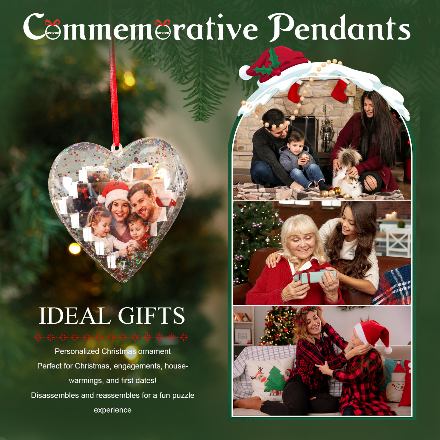 Personalised Photo Heart Christmas Blocks Bauble Ornamnet