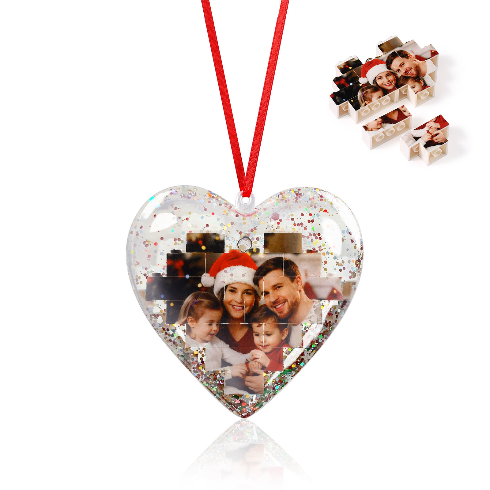 Personalised Photo Heart Christmas Blocks Bauble Ornamnet