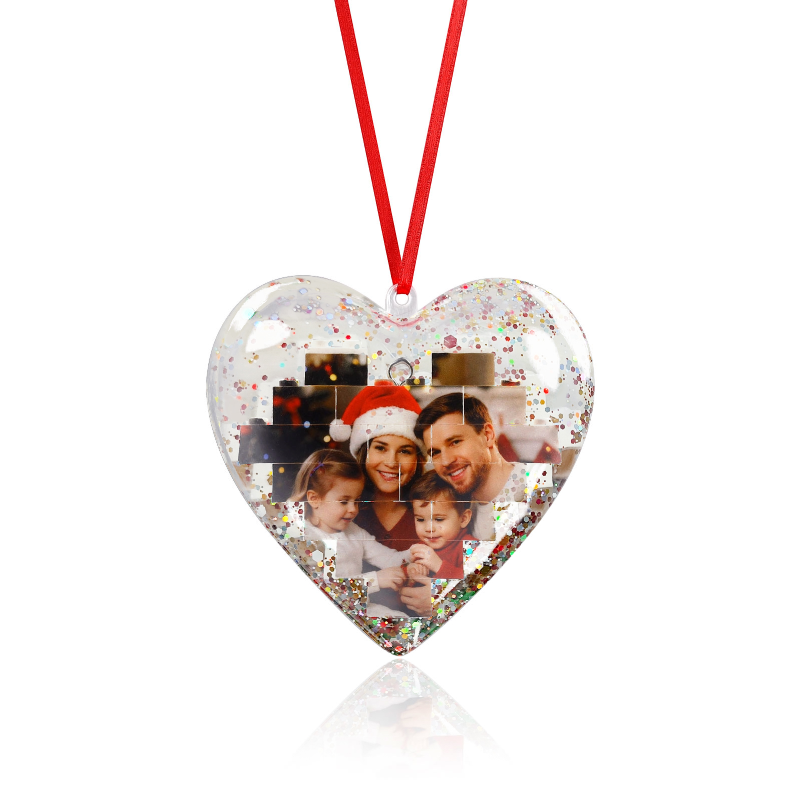 Personalised Photo Heart Christmas Blocks Bauble Ornamnet
