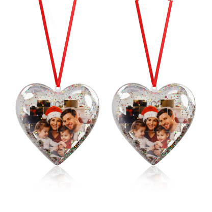 Personalised Photo Heart Christmas Blocks Bauble Ornamnet