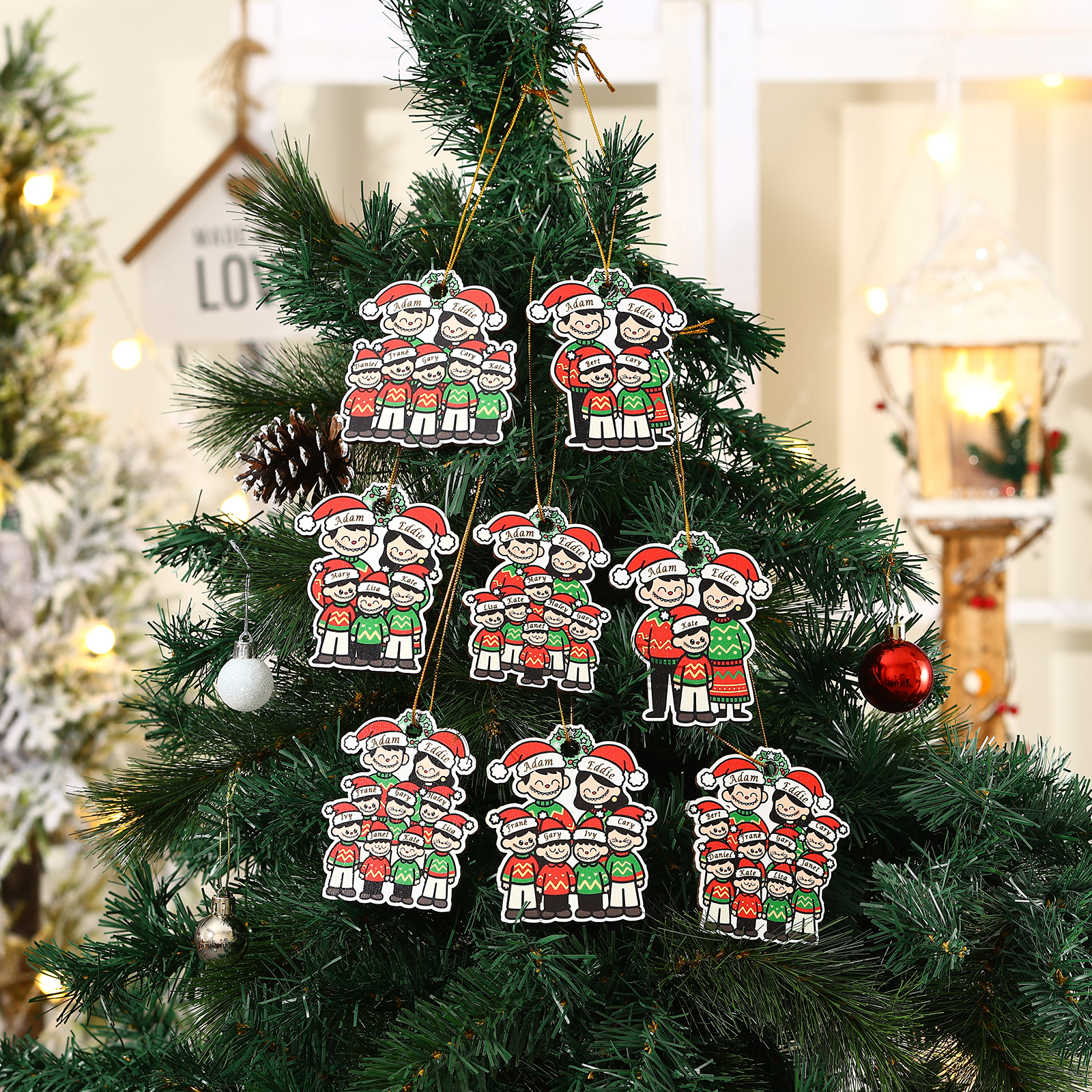 Personalised Cartoon Family Wooden Christmas Ornament