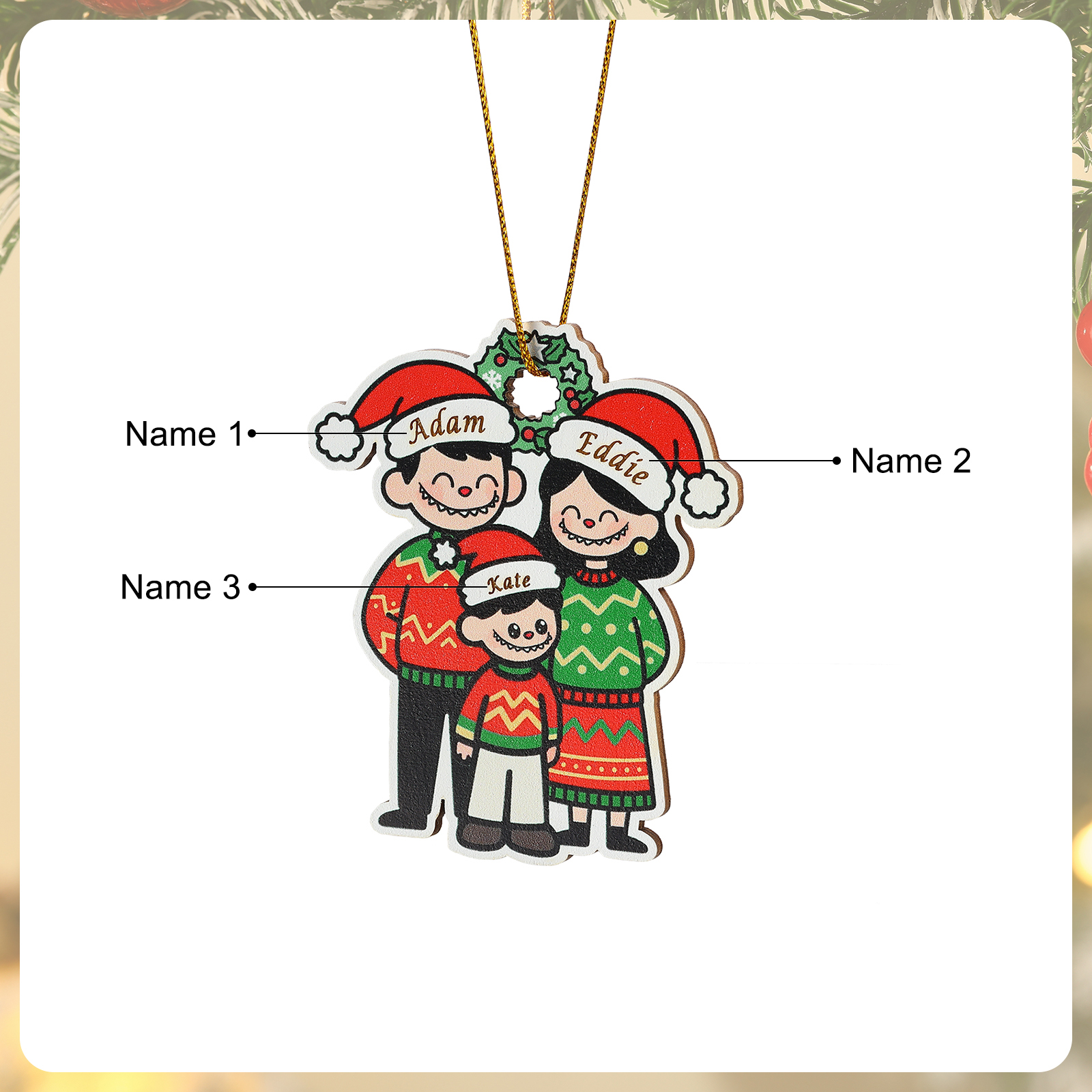 Personalised Cartoon Family Wooden Christmas Ornament