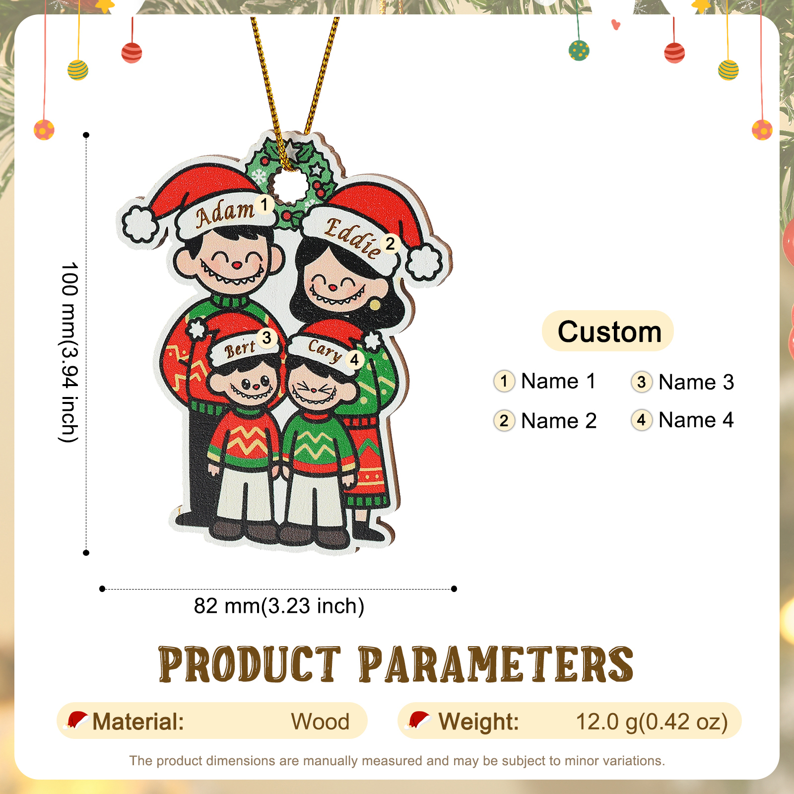 Personalised Cartoon Family Wooden Christmas Ornament