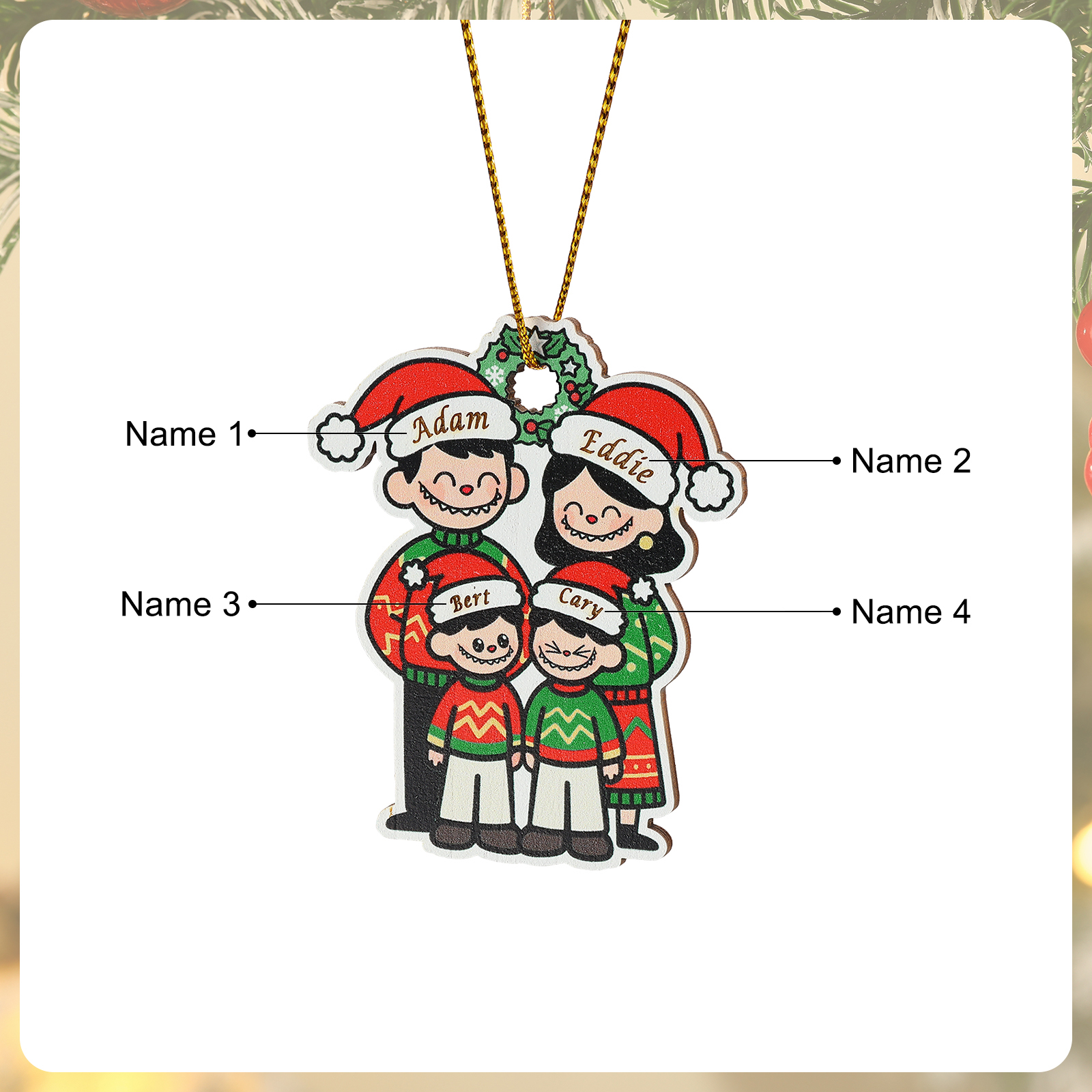Personalised Cartoon Family Wooden Christmas Ornament