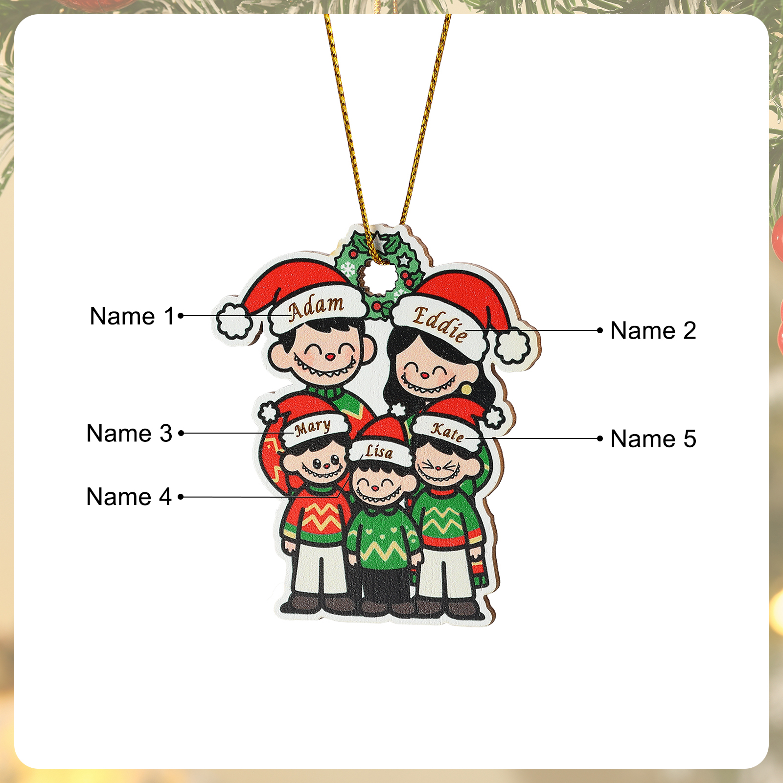 Personalised Cartoon Family Wooden Christmas Ornament