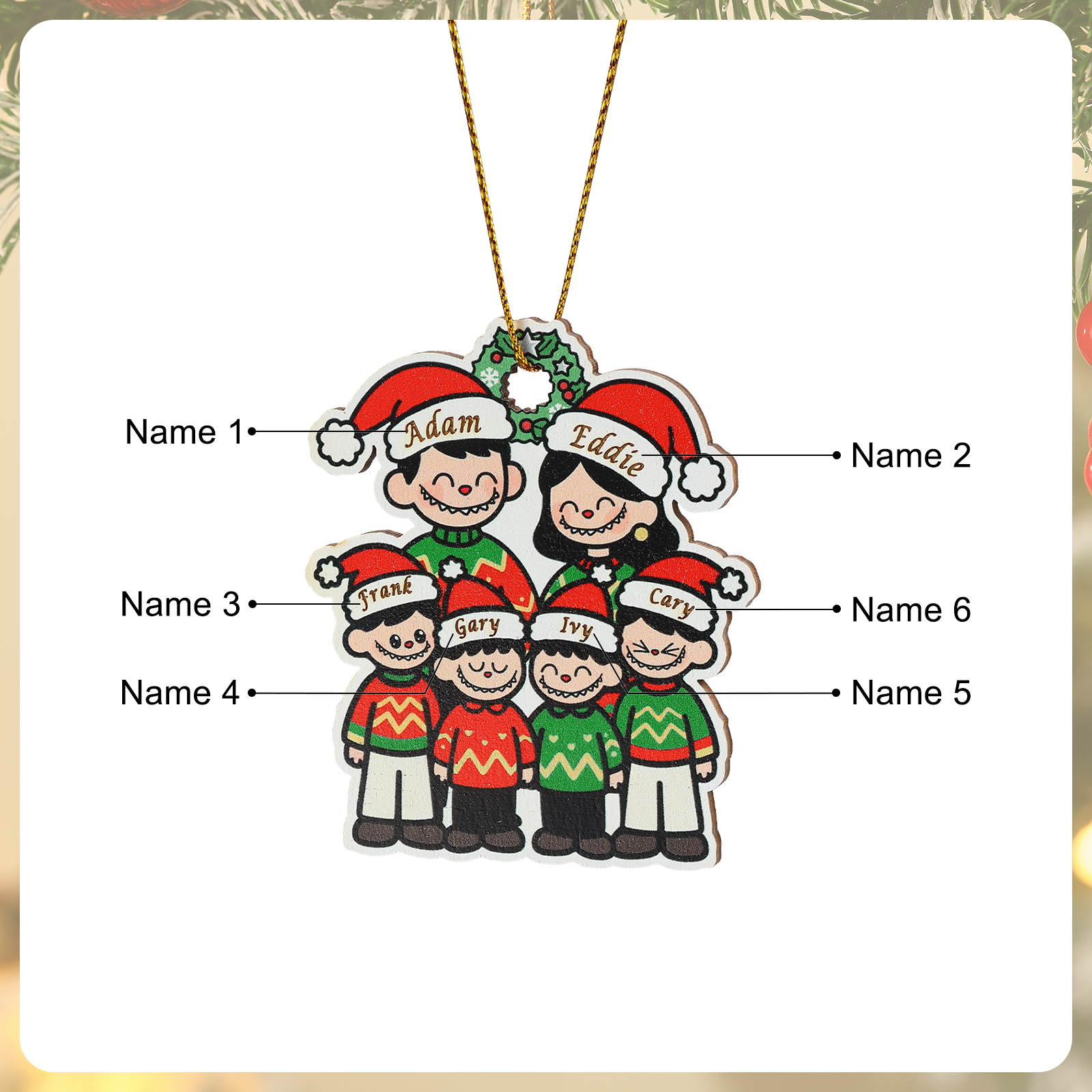 Personalised Cartoon Family Wooden Christmas Ornament