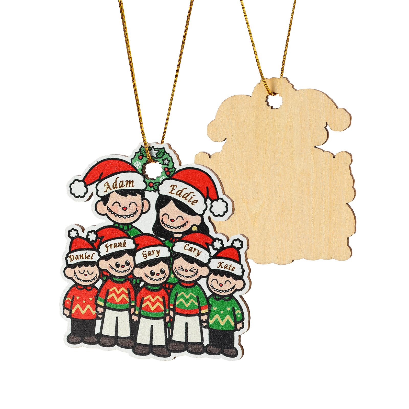 Personalised Cartoon Family Wooden Christmas Ornament