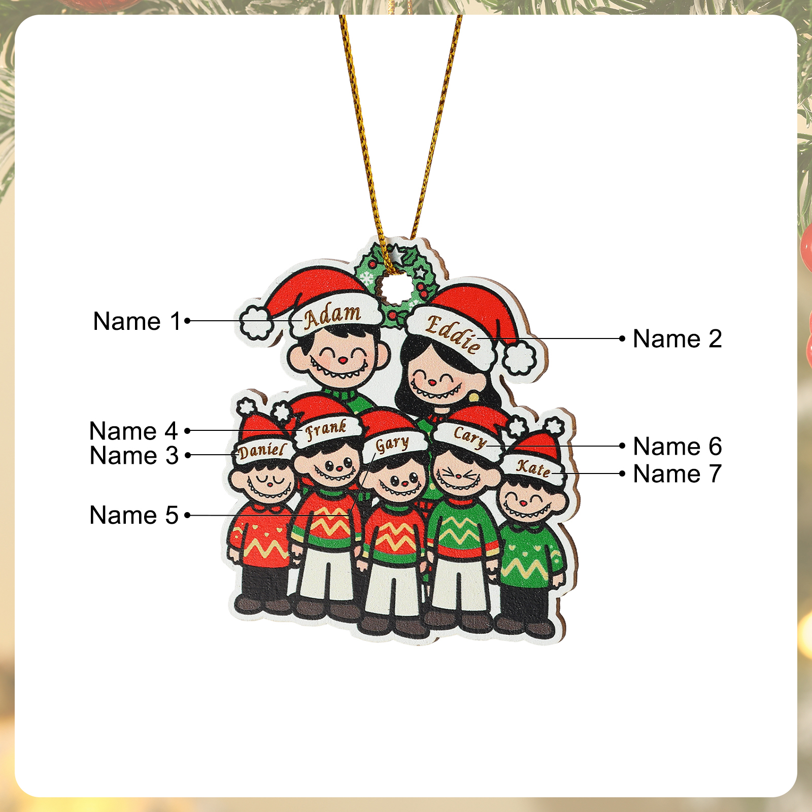 Personalised Cartoon Family Wooden Christmas Ornament