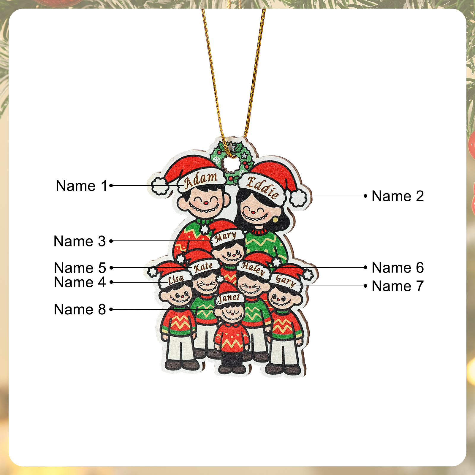 Personalised Cartoon Family Wooden Christmas Ornament