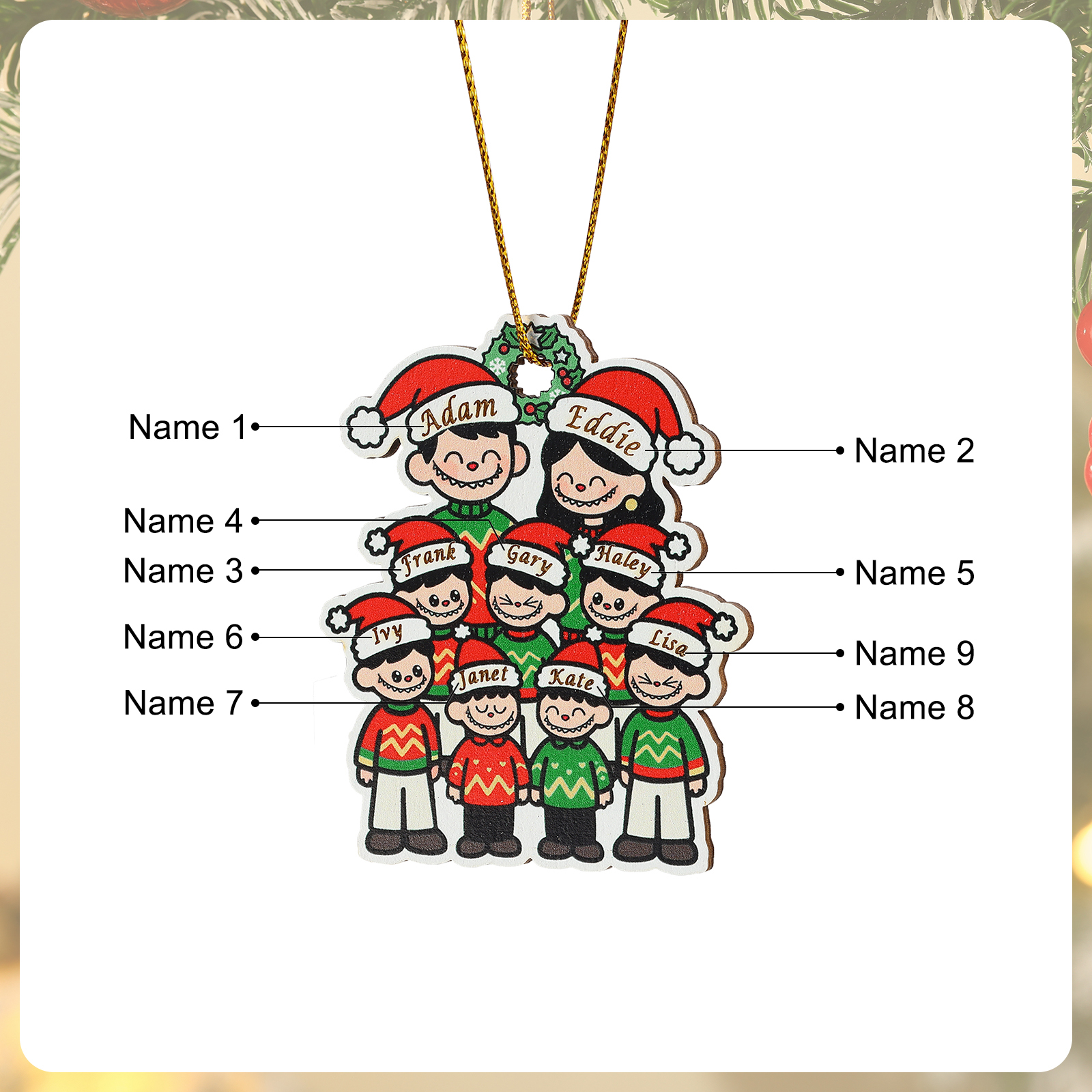 Personalised Cartoon Family Wooden Christmas Ornament