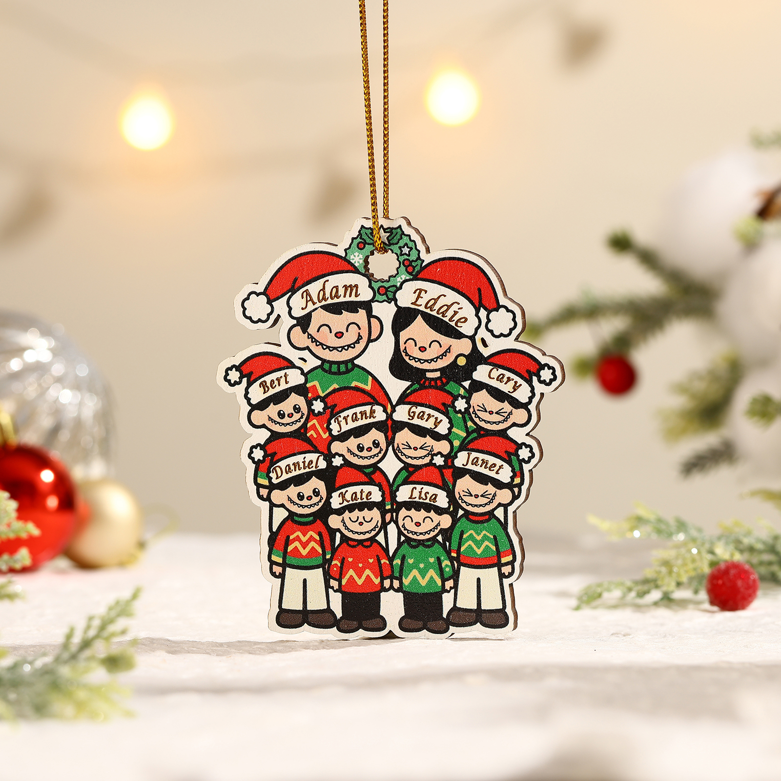 Personalised Cartoon Family Wooden Christmas Ornament