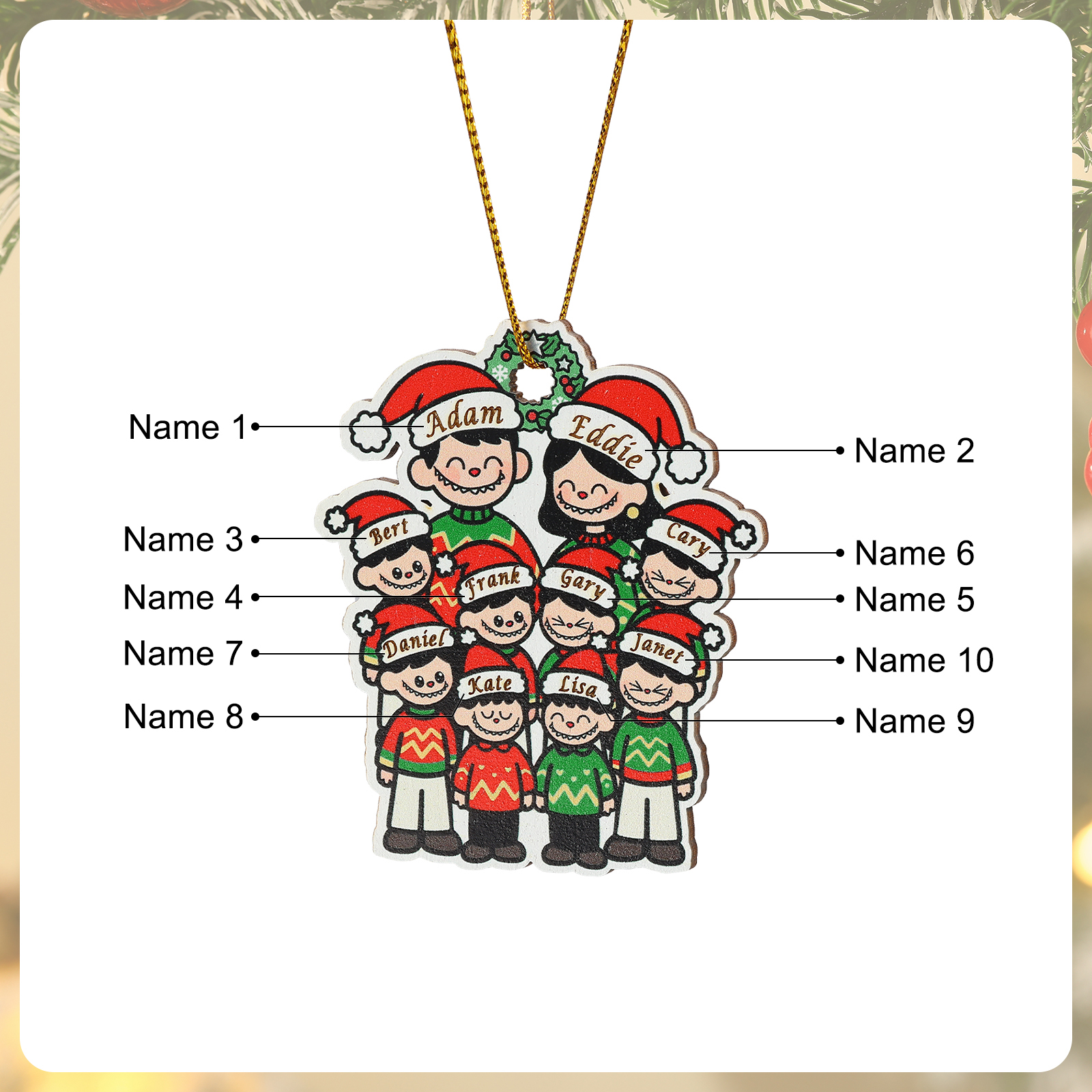 Personalised Cartoon Family Wooden Christmas Ornament