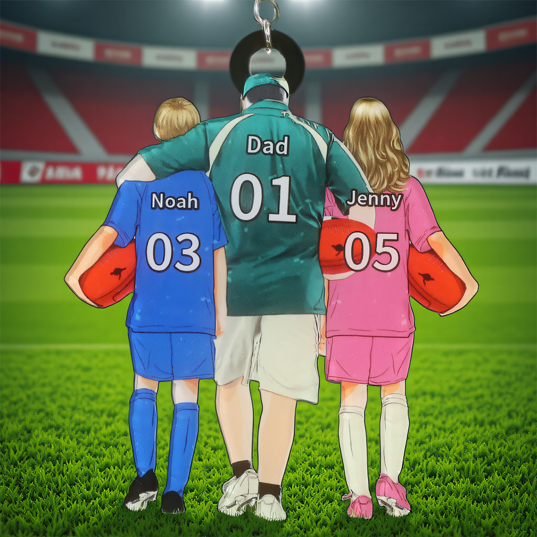 Personalised Aussie Rules Footy Keyring, Custom 3 Names and Numbers Father’s Day Gift for Dad/Footy Fan | Jessemade