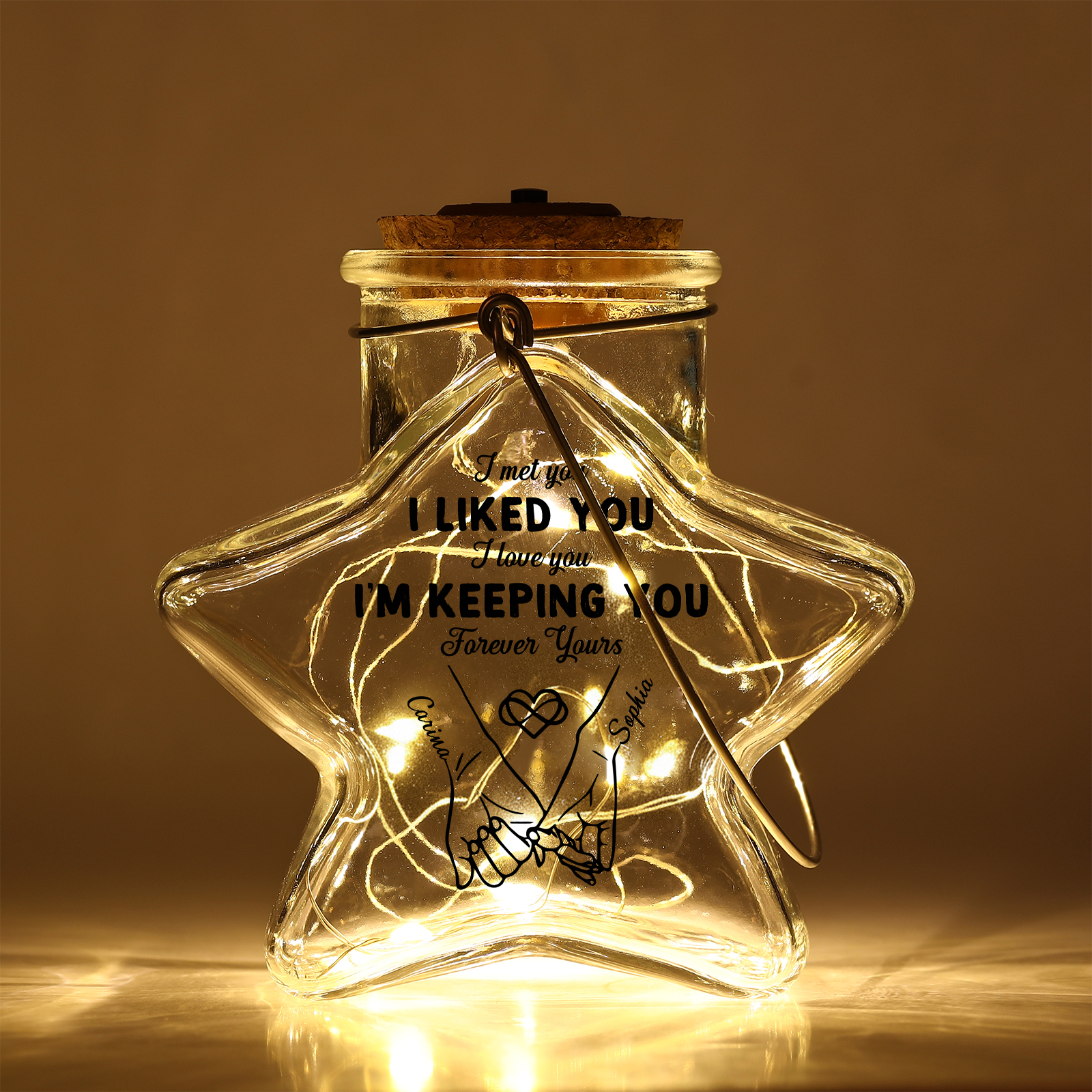 Personalised LED Lamp in a Star-Shaped Glass Jar, Valentine’s Day or Birthday Gift, Bedroom Decor for Couples, for Her or Him | Jessemade