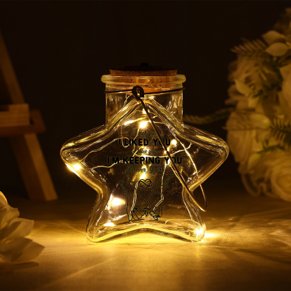 Personalised Star Lamp with Names – LED Light-Up Glass Jar, Gift for Couples