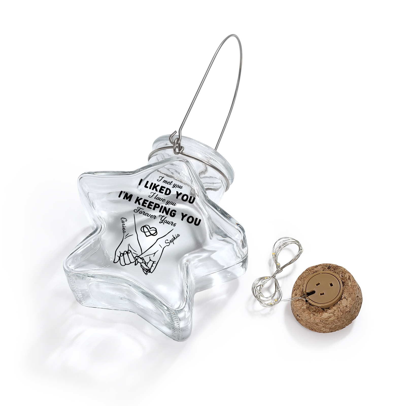 Personalised Star Lamp with Names – LED Light-Up Glass Jar, Gift for Couples