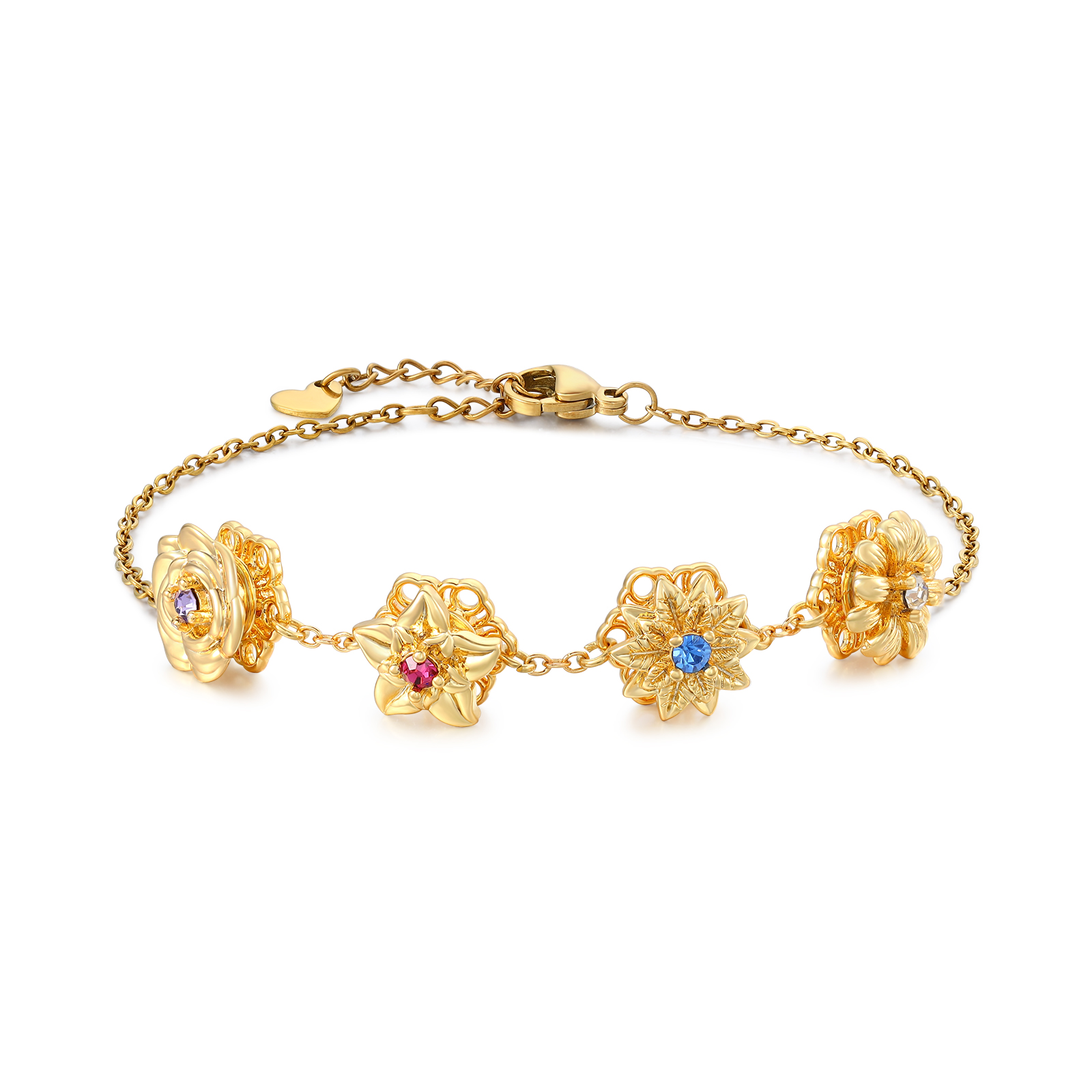Personalised Women's Bracelet with 2-4 Birthstones and Birth Flowers, Rotating Bracelet for Women | Jessemade
