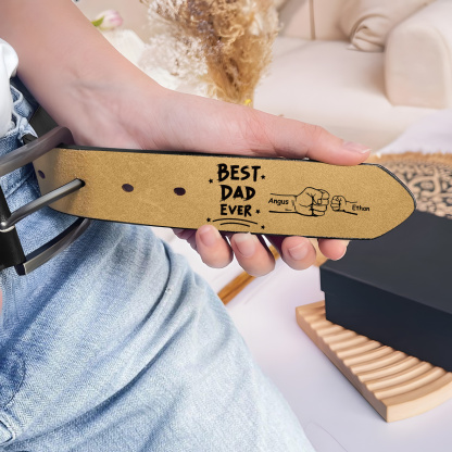 Personalised Belt Custom 2-6 Names Leather Belt with Fist Bump Gift for Him | Father’s Day Gift | Jessemade