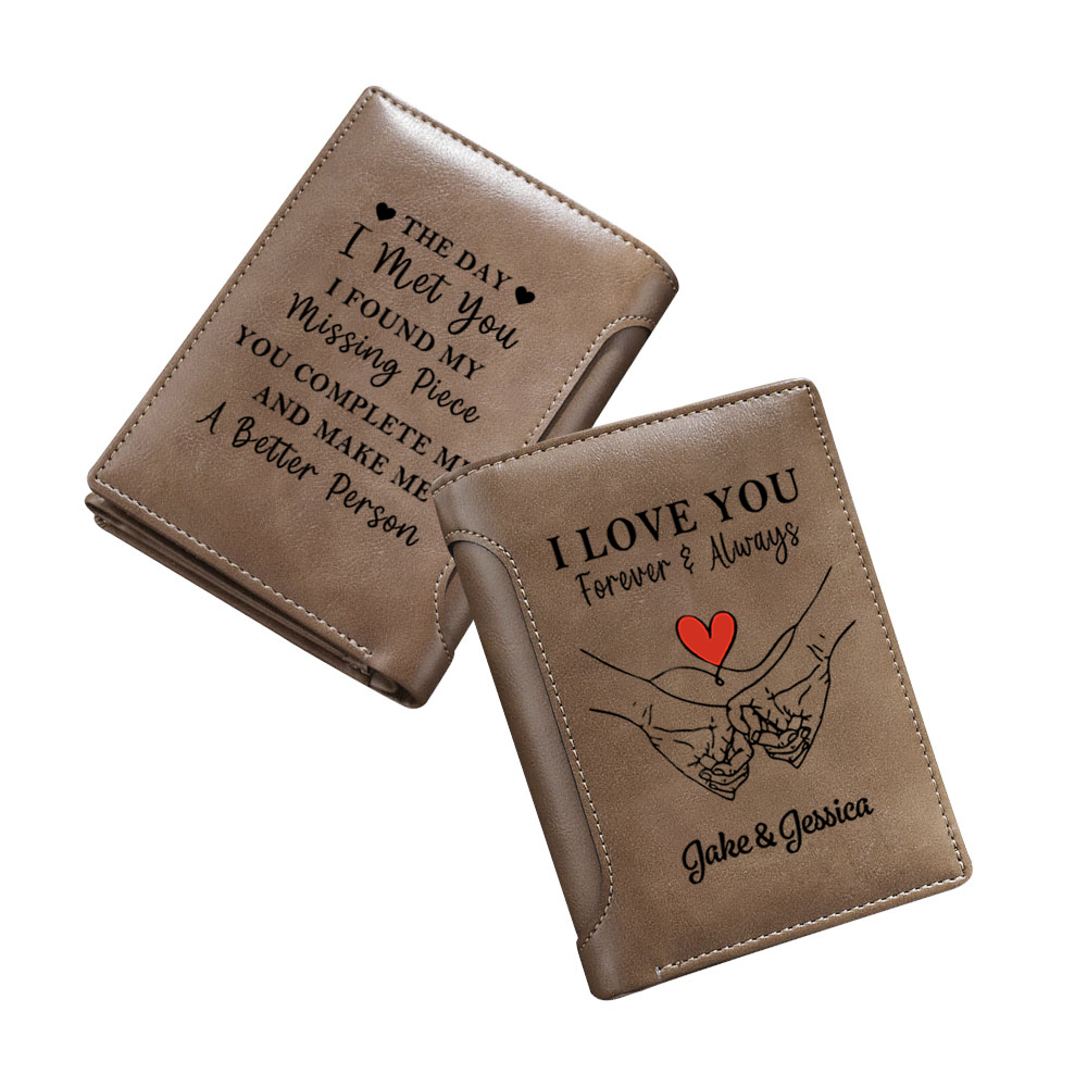 Personalised PU Leather Wallet with Names and the Message “I Love You Forever and Always” for Men