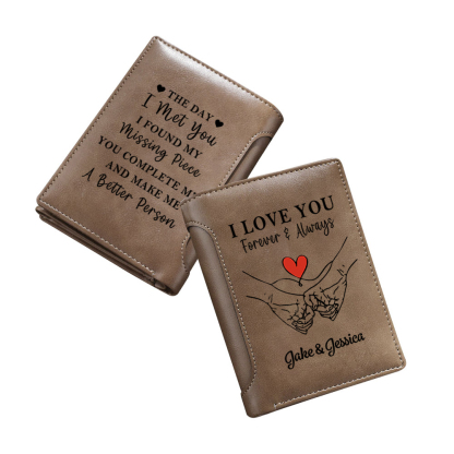 Personalised PU Leather Wallet with Names and the Message “I Love You Forever and Always” for Men