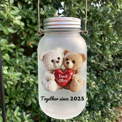 Personalised Light-Up Jar with Names and Date – Romantic Bears and Couple's Special Day Calendar