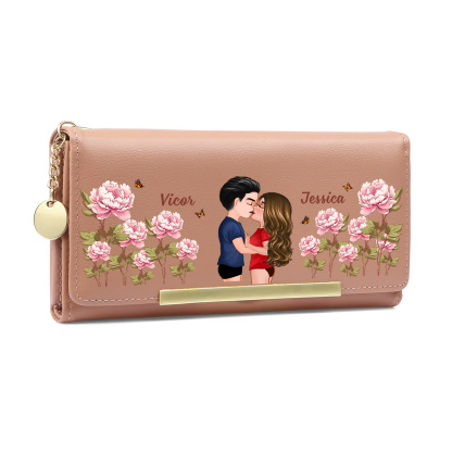 Personalised Couple Floral Purse Print PU Wallet For Women
