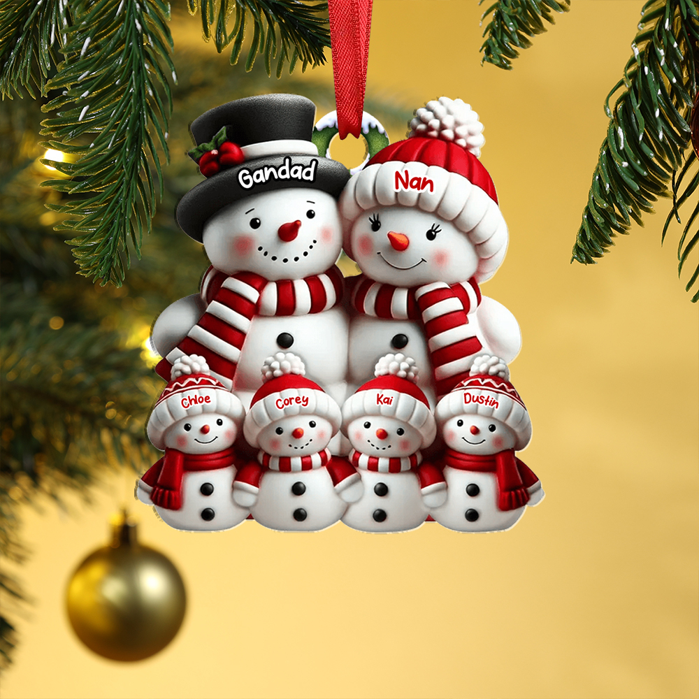 Christmas Tree Decoration - Personalised Family Snowmen with Names