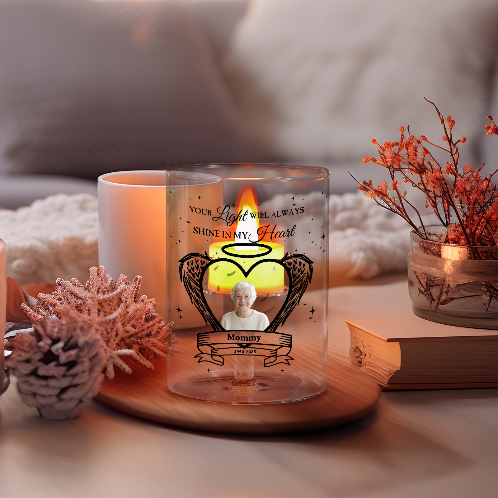 Personalised Photo Angel Heart Memorial Candle