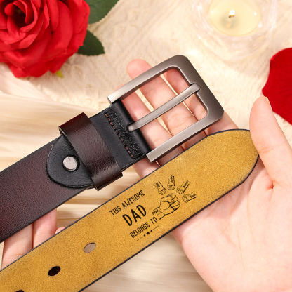 Personalised Leather Belt Customise 2-7 Names and Fists 1 Title Father’s Day Birthday Gift for Dad Grandpa | Jessemade