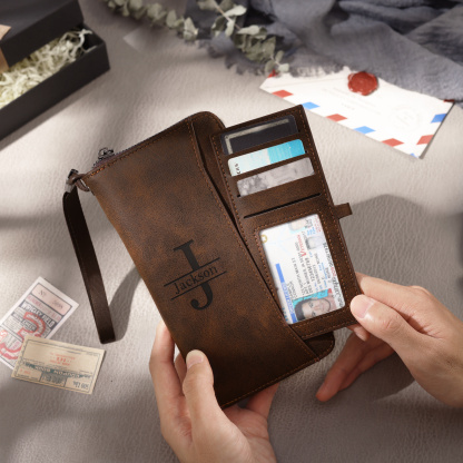 Personalised men's vintage-style wallet – engraved photo and name