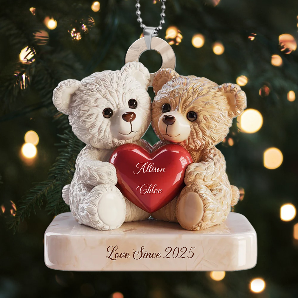 Customisable Heart-Shaped Teddy Bear Christmas Tree Decoration