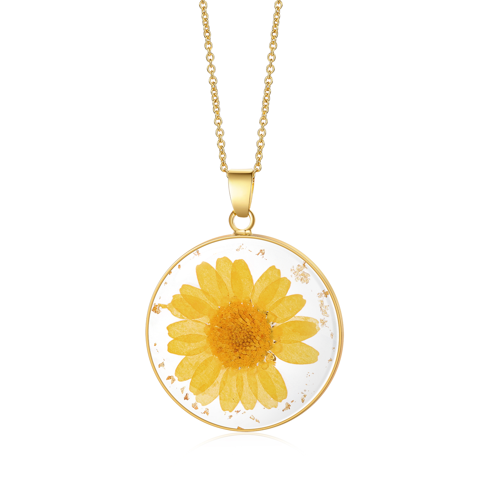 Personalised Gold Botanical Birth Flower Resin Pendant Necklace
