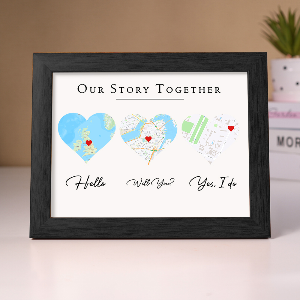 Personalised Map Heart LED Engagement Photo Frame