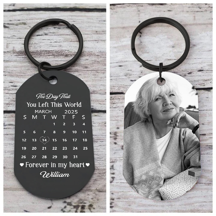 Personalised Steel Photo Calendar Memorial Keyring