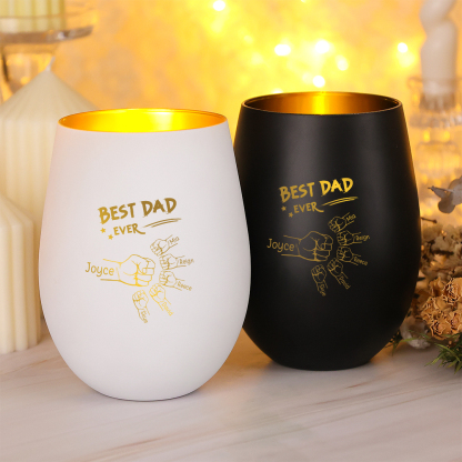 Personalised Glass Candle Holder – Best Dad Ever – Customised with 2–7 Fist Bumps and Names