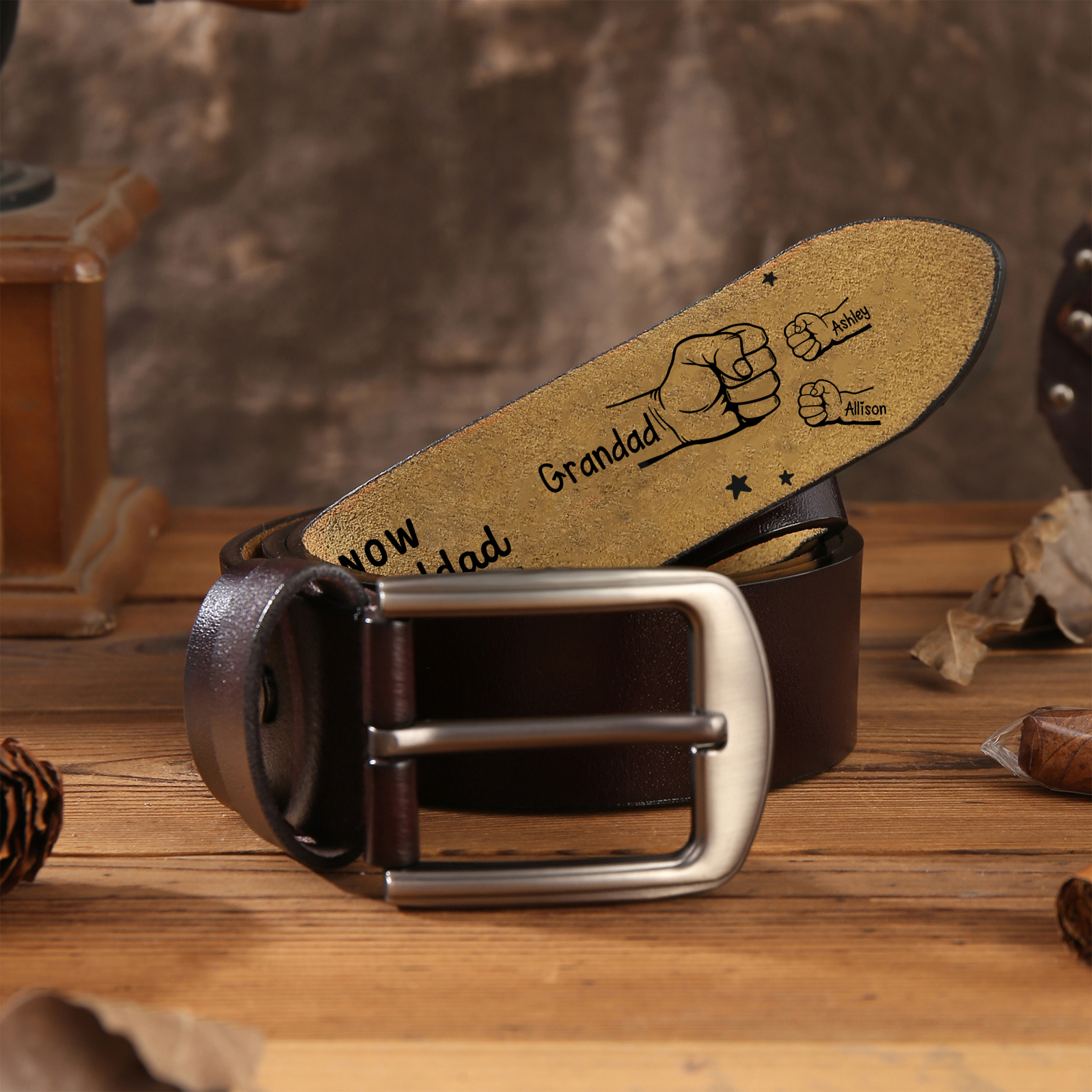 Personalised Leather Belt Customise 2-12 Kids Names and Fists Thoughtful Gift for Dad or Grandad | Jessemade