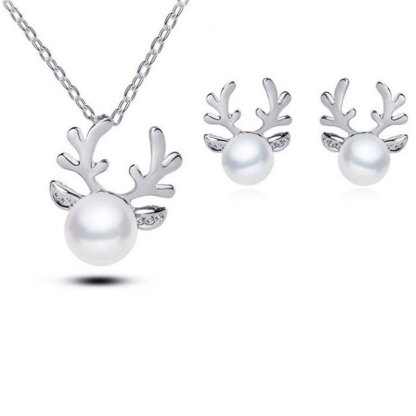 Reindeer Pearl Necklace and Earrings Set Perfect Christmas Gift-Jessemade AU