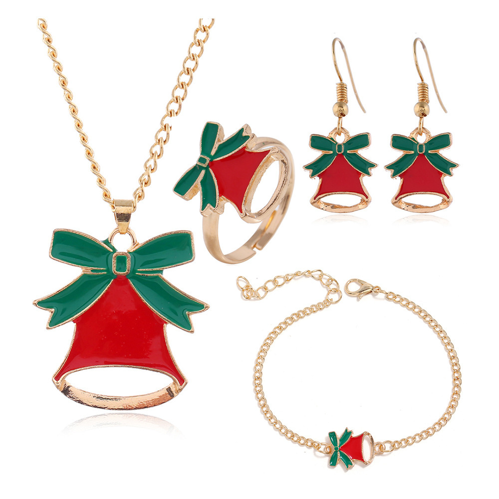 Christmas Bell Jewelry Set Necklace Bracelet Earrings and Ring-Jessemade AU