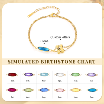 Personalised Gold Initial Bracelet with Birthstone
