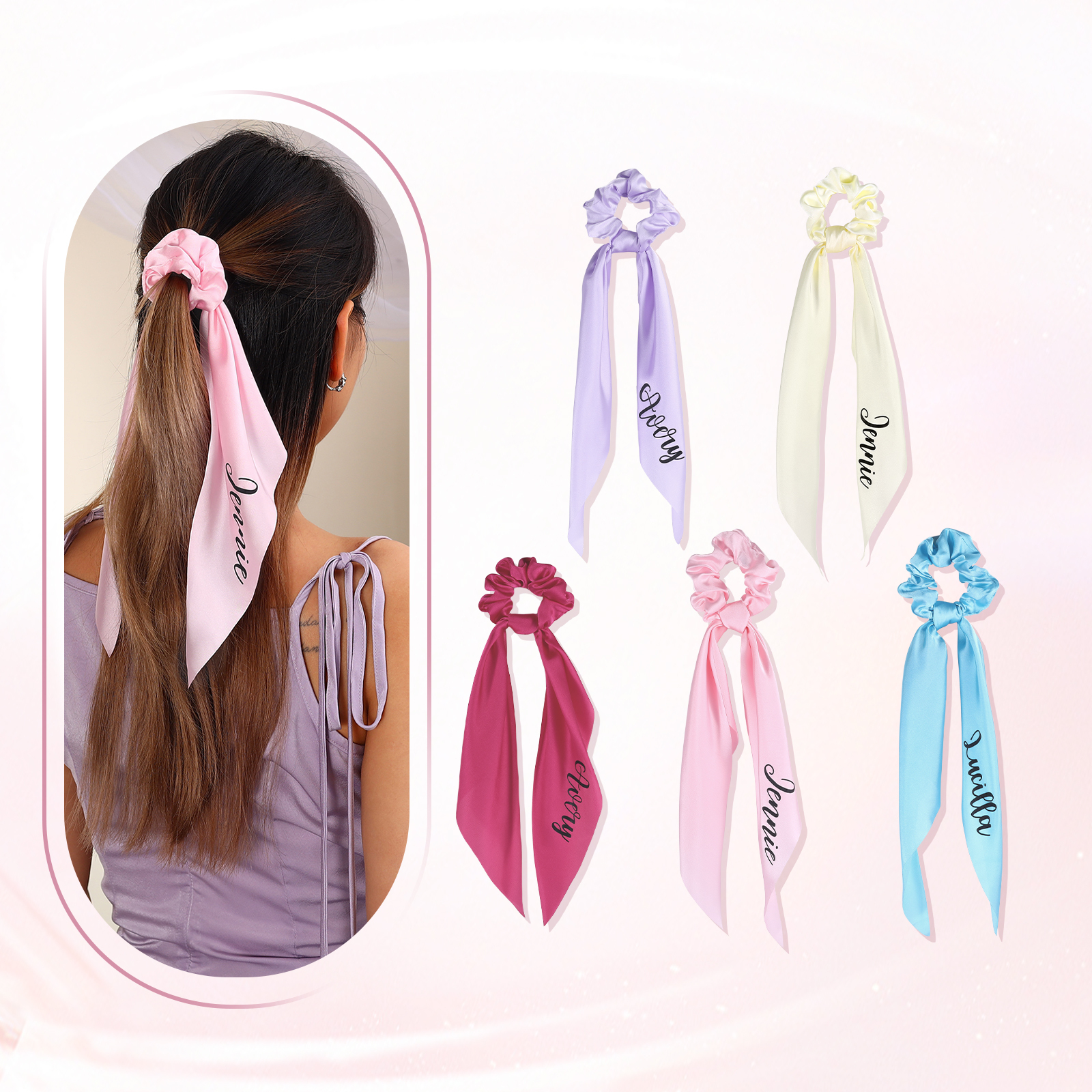 Personalised Satin Scrunchie with Name – Custom Gift for Women | Jessemade