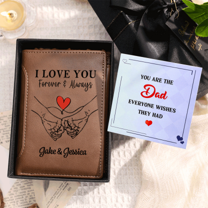 Personalised PU Leather Wallet with Names and the Message “I Love You Forever and Always” for Men