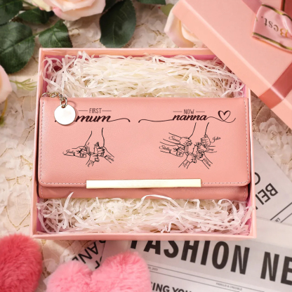 Personalised Holding hands Engraved Pink PU Wallet for Mum/Nan/Nanna/Nana/Grandma