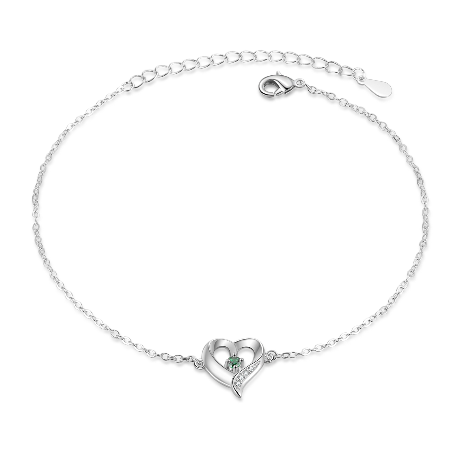 Personalised ankle bracelet with engraved hearts and birthstones – Unique gift for mum, wife, or friend | Jessemade